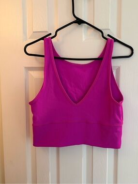 Vibrant Fuchsia Ribbed V-Neck Crop Tank